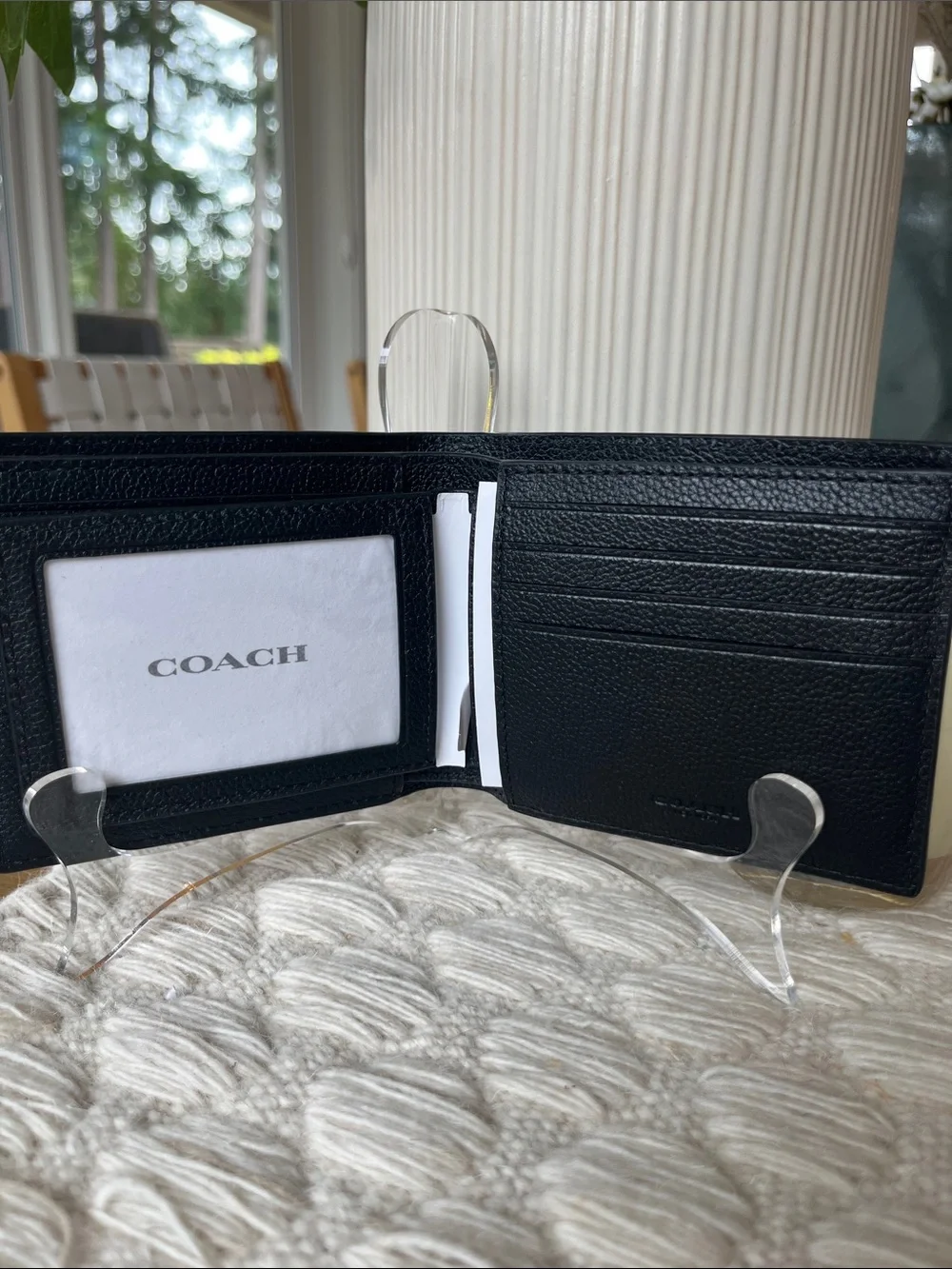 NWT Coach 3 way Black Pebbled Leather Bifold Wallet